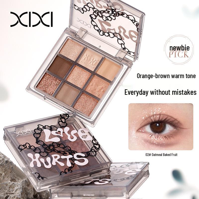 Xixi Smoky Pink Nine-Color Eyeshadow Palette: Pearlescent Shimmer in Milk Tea, Nude Brown, and Earth Tones for Beginners