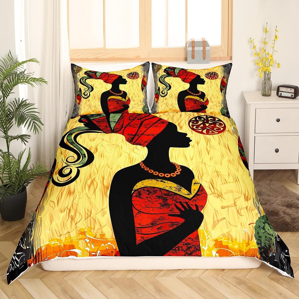 Afrikanske kvinner Dynetrekk Africa Tribal National Sengesett Vintage Floral Pledd Patchwork Dynetrekk Brunt Dynetrekk