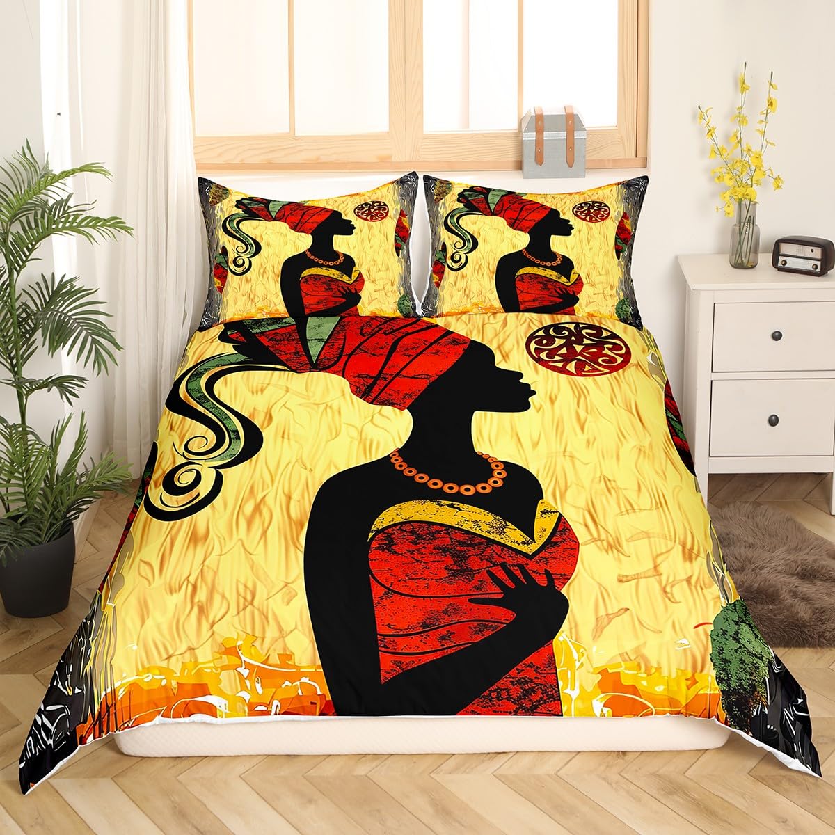 

Африканский женский пододеяльник Африканский племенной национальный комплект постельного белья Винтажный цветочный клетчатый лоскутный пододеяльник Коричневый пододеяльник EU Single(135x200cm)