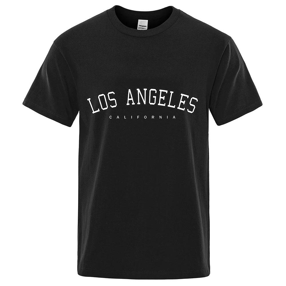 Los Angeles Letter Design Summer Unisexs Silk Ice Round Collar Simple Running Fitness Suit Breathable Thin Quick Dry Tshirt