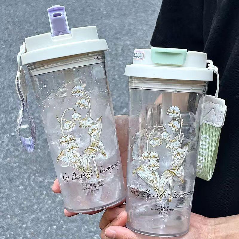 Summer Straw Cup Portable and Portable for Girls Drop Resistant Large Capacity Dual Drink Office Water Cup High-capacity
