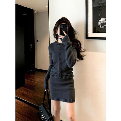 2026 Korean Retro Slim-Fit Knit Cardigan & Hip-Hugging Skirt Set