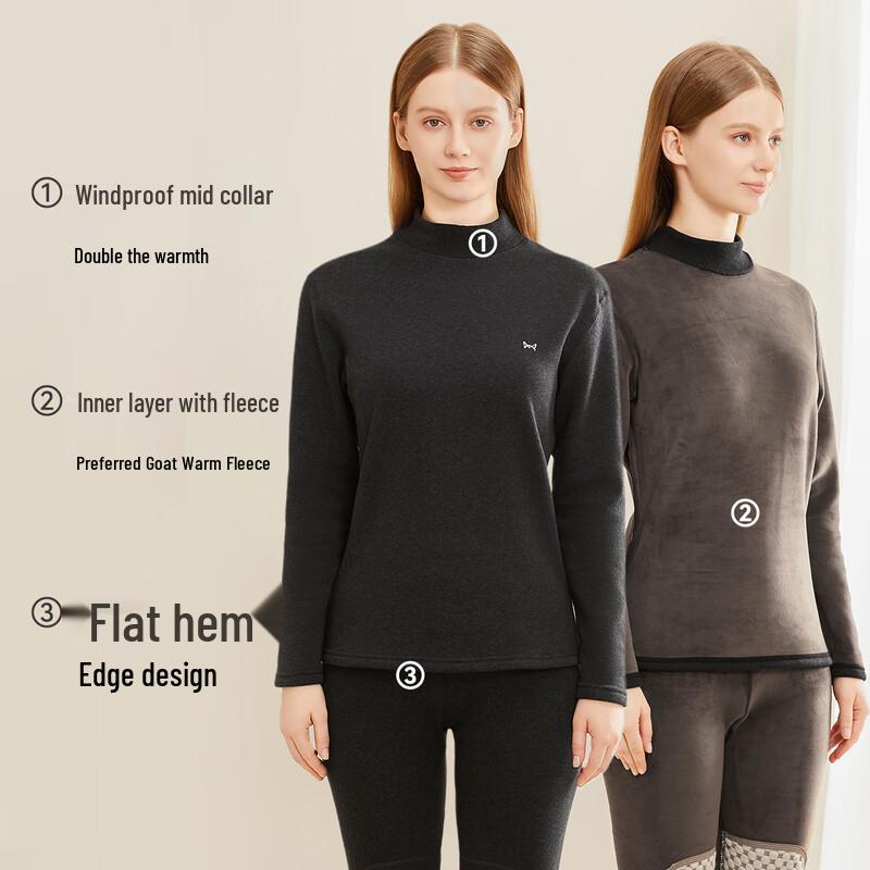 Mao Ren Women's Thickened Cashmere Blend Thermal Underwear Set with Knee Support