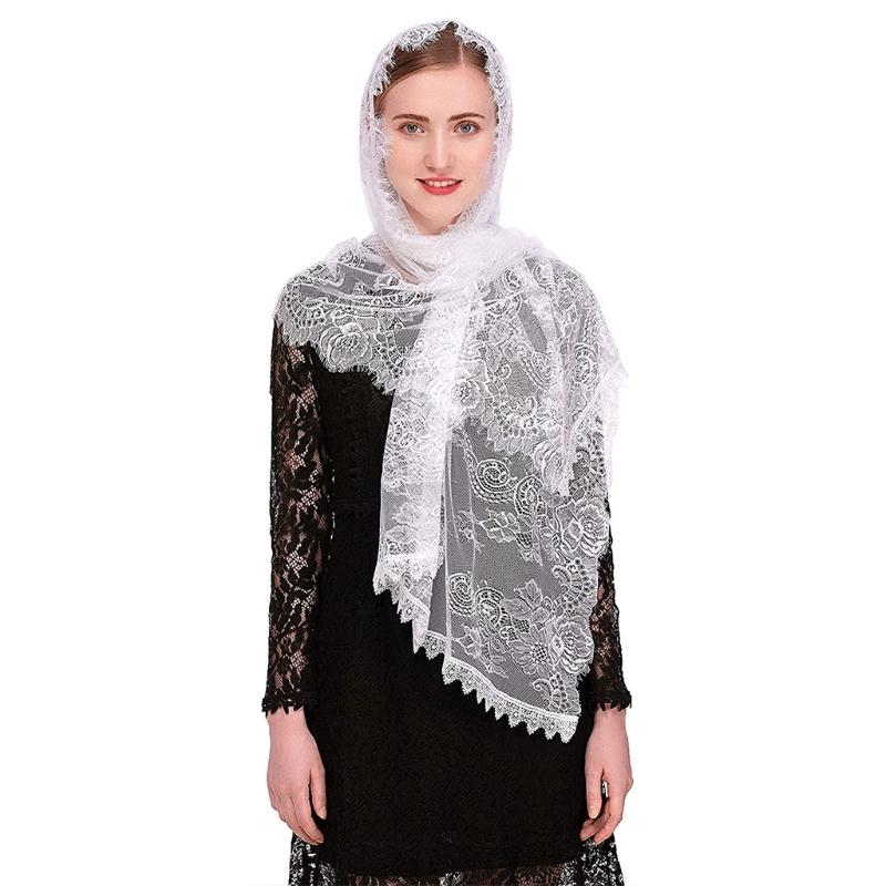 Lace Shawl Mantilla Veil Lightweight Tassel Scarf Fashion Floral Shawls and Wraps for Women Latin Mass Veil for Bride