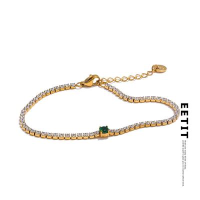 Zart glänzendes Zirkonia-Kettenarmband, Armreif, hochwertiger Edelstahl, Temperament, Modeschmuck, Geschenk