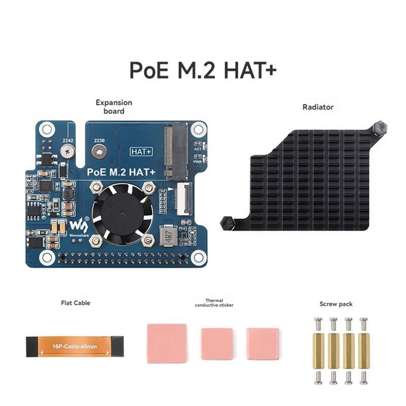 A84X-For Raspberry Pi 5 POE + Pcie To M.2 Nvme SSD Board HAT+ Pi5 2242/2230 Power Over Ethernet Support Nvme M2 Protocol