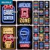 SQDGLZ Vintage Game Zone Neon Metal Sign Tin Sign Plate Home Bar Door Wall Decor Sticker Man Cave Decoration Plaque Poster Gift