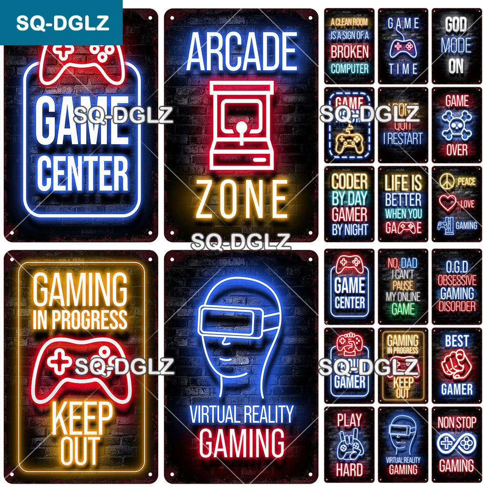 SQDGLZ Vintage Game Zone Neon Metal Sign Tin Sign Plate Home Bar Door Wall Decor Sticker Man Cave Decoration Plaque Poster Gift