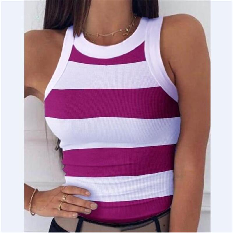 Women's Striped Round Neck Racerback Vest - Sexy Sleeveless Summer Top