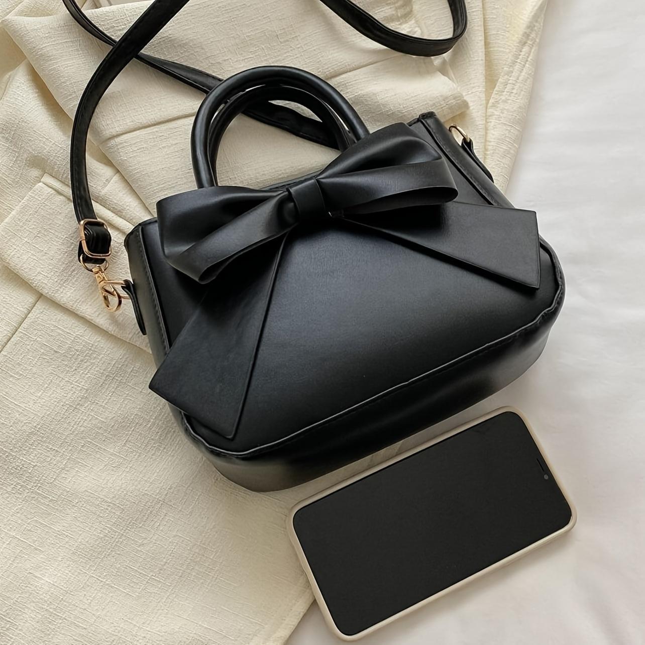 Ambiel Charm Women's Khaki Elegant Black Bow Handbag With Golden-Tone Hardware & Detachable Strap - Structured Zipper Closure, Multi-Functional Everyday