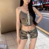 Women's Retro Striped Two-Piece Long Sleeve Swimsuit - Tummy Concealing High-Waisted Vacation Cover-Up