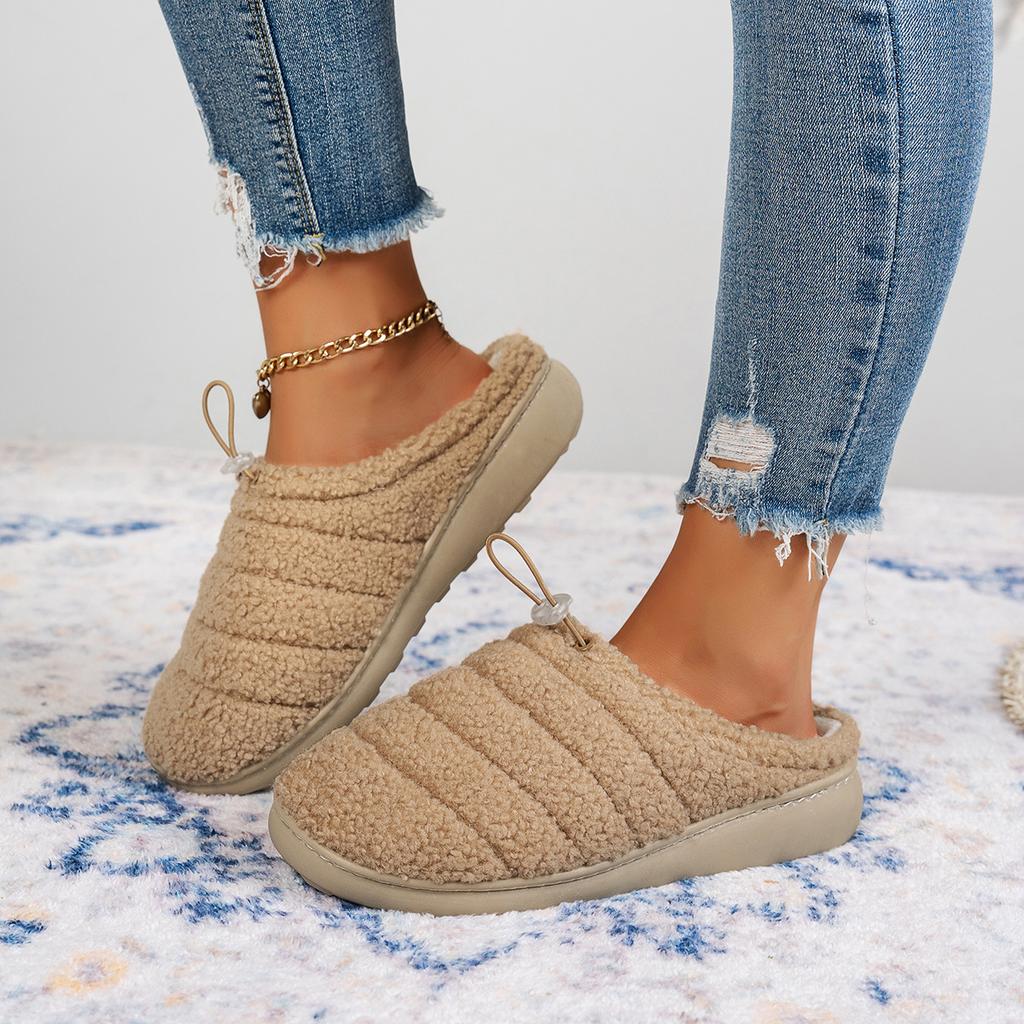 Explosive teddy rope buckle adjustable half-mop autumn and winter cotton shoes indoor cotton mop soft and comfortable warm slippers women