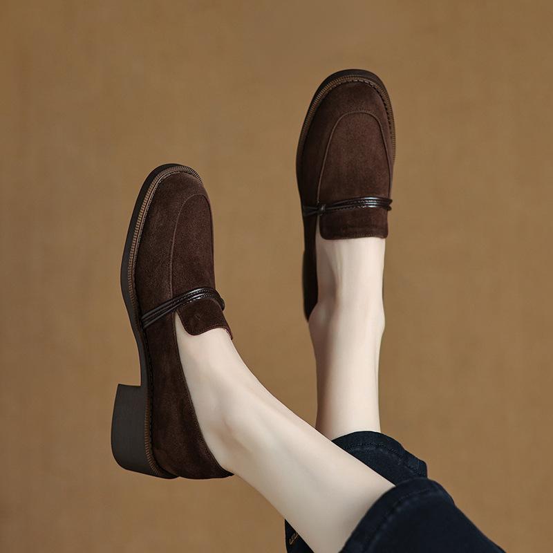 Fahren DNU Serie~ 2025 Frühling neue Kaschmir Samt Slipper Vollleder dicker Absatz Französische Samtschuhe