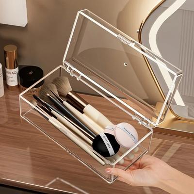 New Stackable Makeup Brushes Storage Box Acrylic With Lid Makeup Sponges Organizer Dustproof Multi-Functional Puff Storage Case