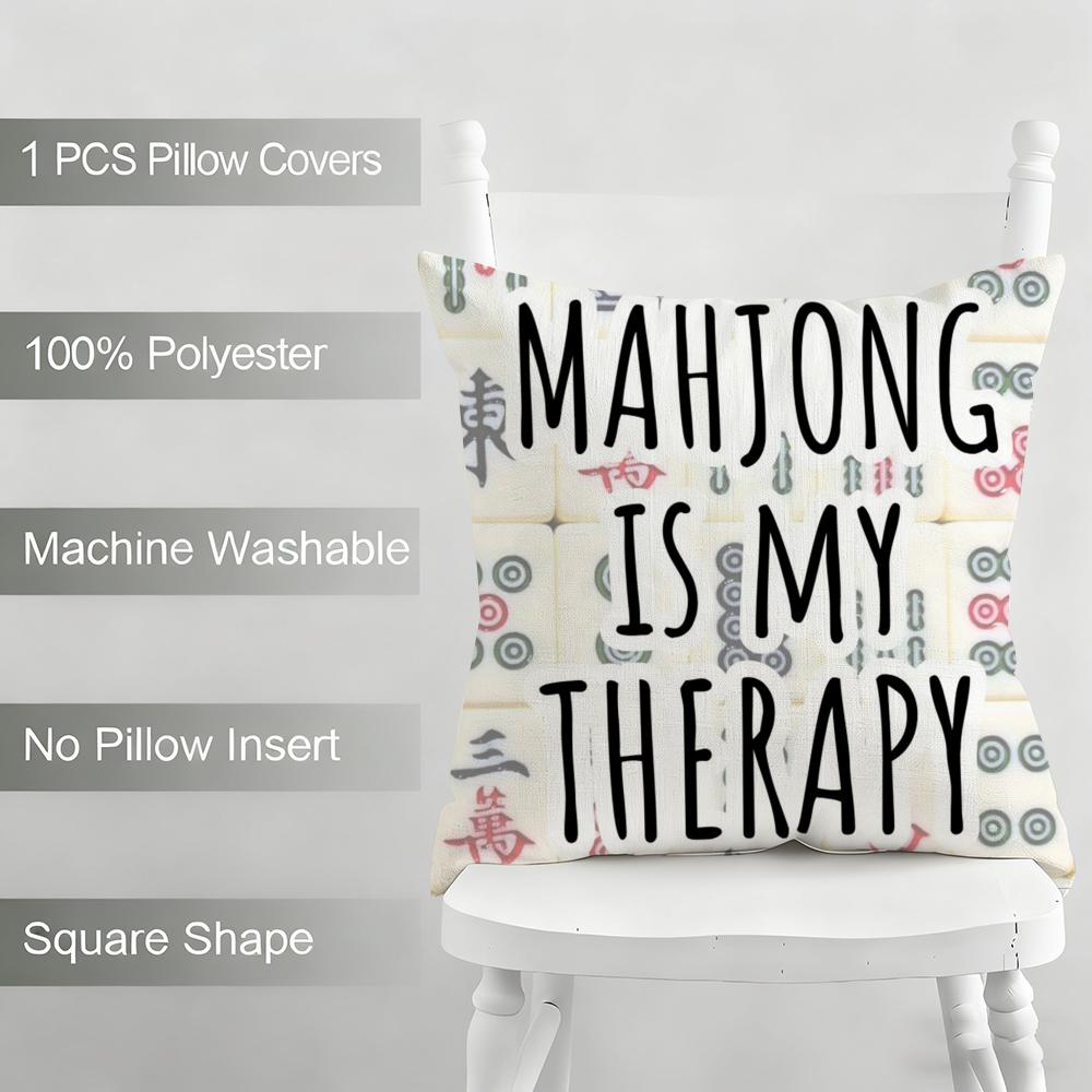 Mahjong Cushion Cover Household Decoration Linen Sofa Cushion Cover: Skin-Friendly & Breathable with Invisible Zipper