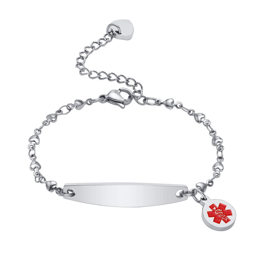 Bracciale ID di Allerta Medica Smaltato Personalizzato Acciaio Inossidabile Maglia Rolo Braccialetto Sottile per Donne Regolabile 7.6"
