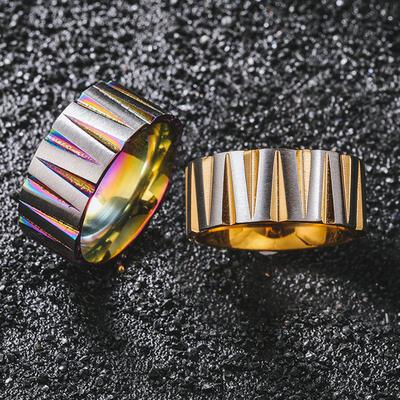 Colorful Stainless Steel Irregular Geometric Conical Groove Multi Sided Cutting Couple Men's Women's  Wedding Gift