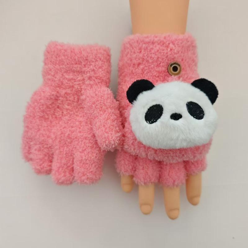 Autumn and winter cartoon panda cute half-finger children's gloves boys and girls winter warm infant five-finger gloves