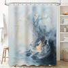 Abstract Blue White Shower Curtain With Modern Art Design For Bathroom Decor Waterproof Fabric Shampoo Gel Bath Mat Perfect Gift