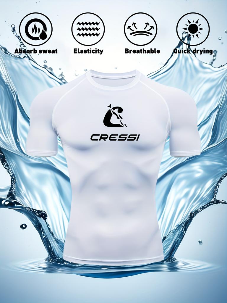Herren Kompressionsshirt Schnelltrocknend Marineblau Fitnessstudio T-Shirt "Cressi" Aufdruck Workout Sportbekleidung