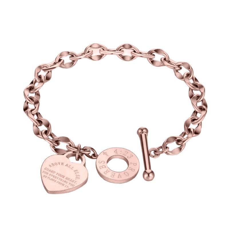 Stylish Heart Shaped Stainless Steel Bracelet for Women Long Time Wearing Jewelry With Adjustable Clasp