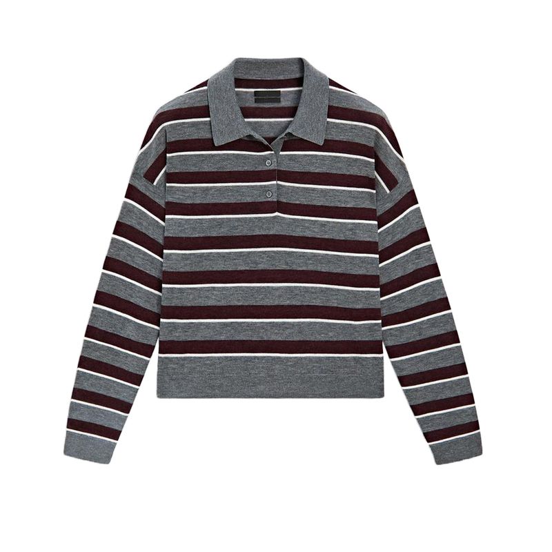 MD Fall and Winter New Women's Clothing American Preppy Style Casual Stripes Polo Shirt Collar Long Sleeves Knitwear 5663588