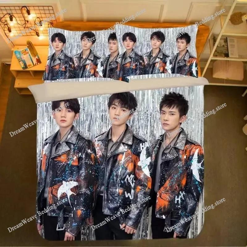 TF Boys Pillowcase+ Duvet Cover Single Dormitory Student Knit Wang Yuan Wang Junkai Qian Xi Photos Double Bedding Set963