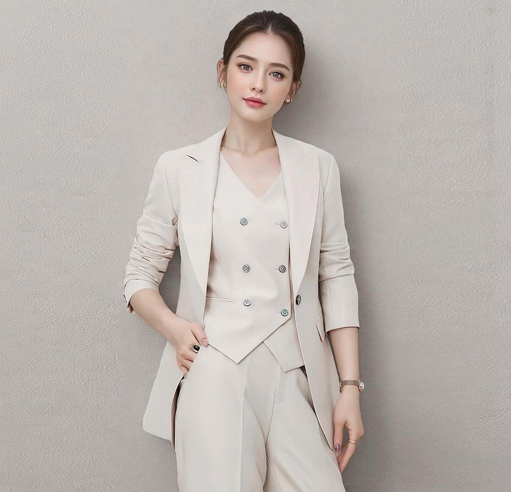 Exclusive Brand Spring-Autumn Slimming Lawyer Suit: Three-Piece Vest & Straight-Leg Pants Set