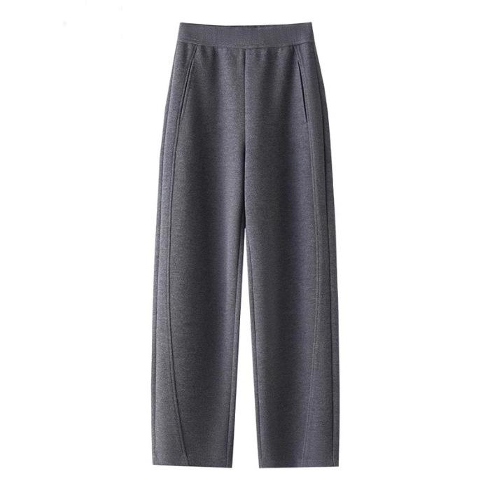 Women's Cotton Cashmere Wide-Leg Pants - Autumn Winter Slimming Fit, Relaxed Casual Style