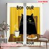 2pcs 2D Flat Printing Window Curtains Bonjour Mon Amour Black Cat Fabric Without Electricity Festive Curtains Perfect for Yard &