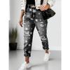 Damen Ripped Hose mit Druckmuster und geradem Bein Casual Jeans