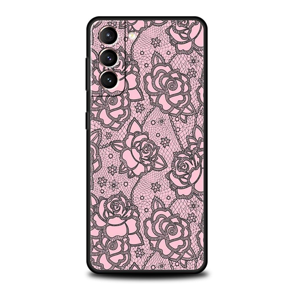 Lace Printed Soft Phone Case For Samsung Galaxy S25 Edge S24 Plus S23 FE S22 S21 S20 Ultra 5G S10 Black Protect Cover