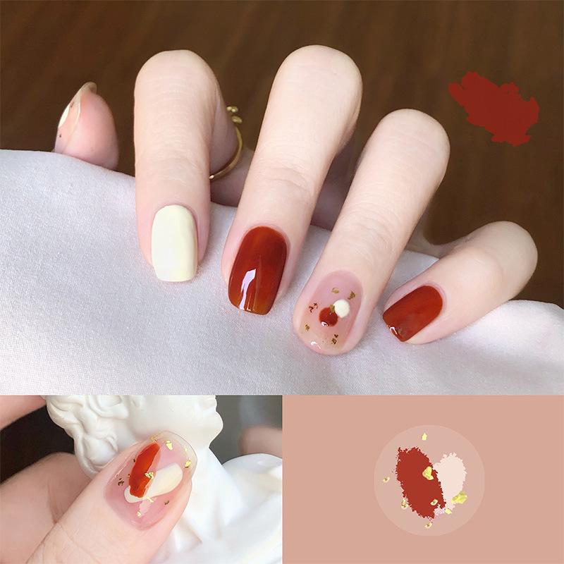 24pcs/set Cherry Nail Cream Red New Year Manicure Finished Wear False Nail Stickers Press On Nail