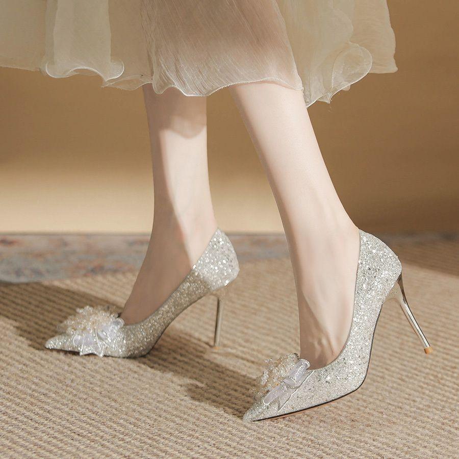 Beautiful Pointed Head Shallow Mouth Stiletto High Heels Women's Spring and Summer New Fashion Versatile Comfortable Bow Single Shoes