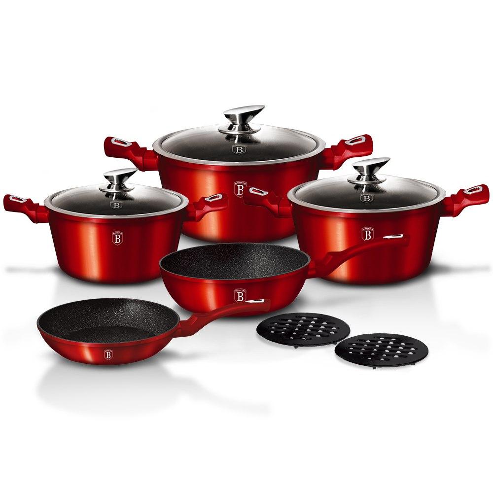Berlinger Haus Bh-1222 Burgundy Granite Cookware Set 10 Pieces