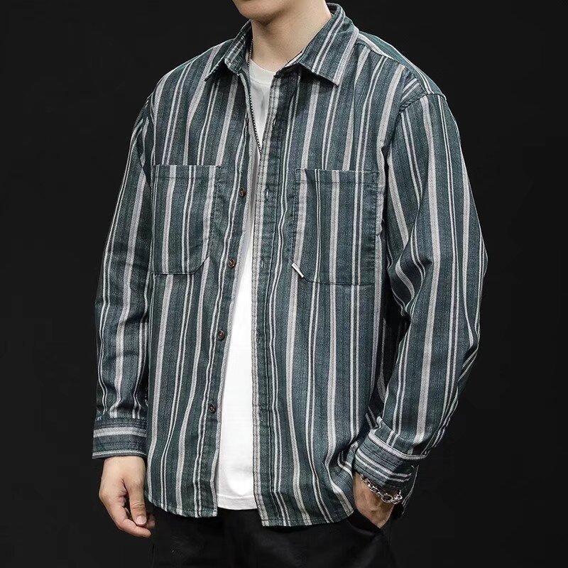 Retro Literary Leisure Loose Corduroy Simple Shirt Fall New Striped Shirt Men s Long-sleeved Blouse XL