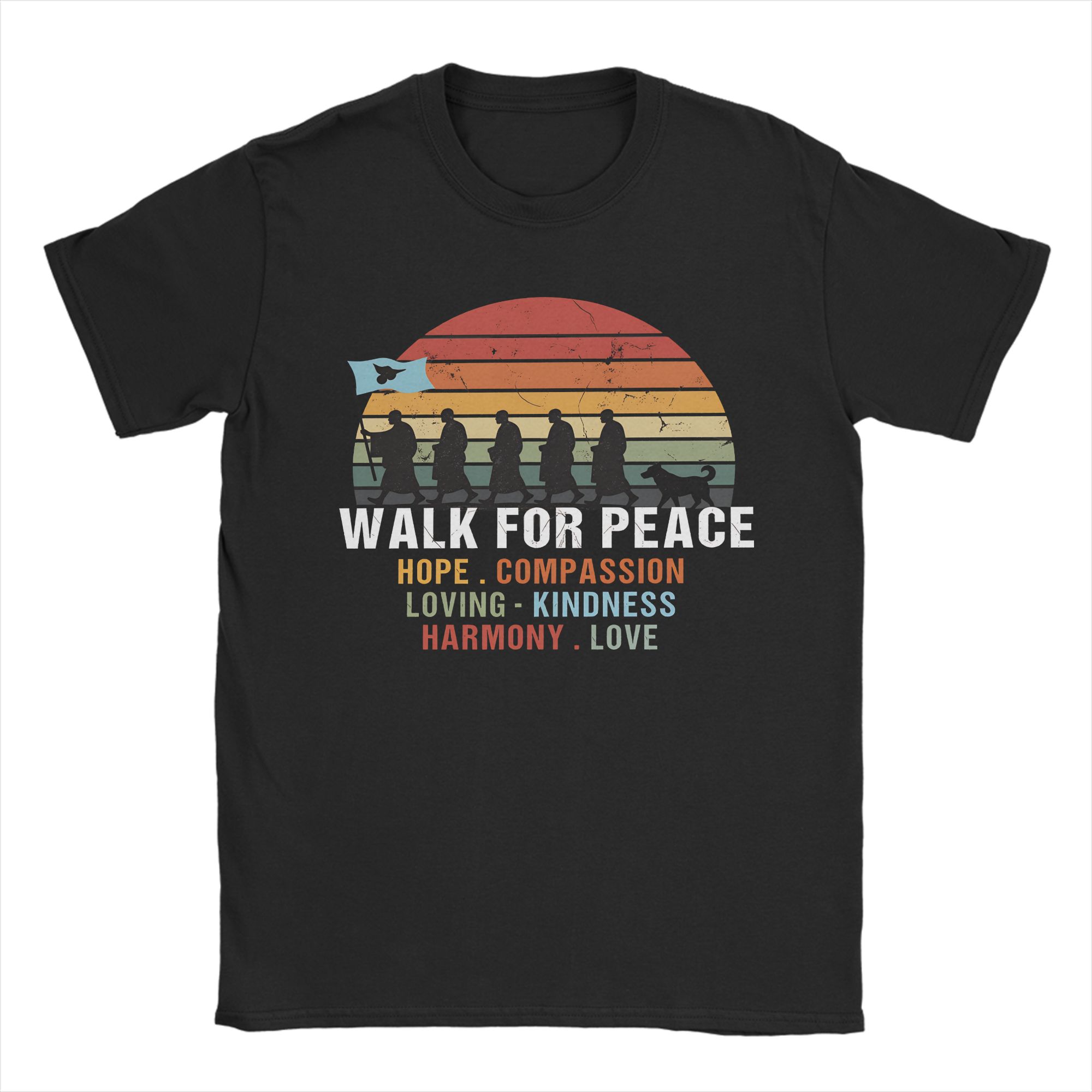 

Buddhist Monks Walk For Peace Aloka Dog T Shirts Men 100 Cotton Funny TShirts Crewneck Tees Short Sleeve Clothing Gift 4XL