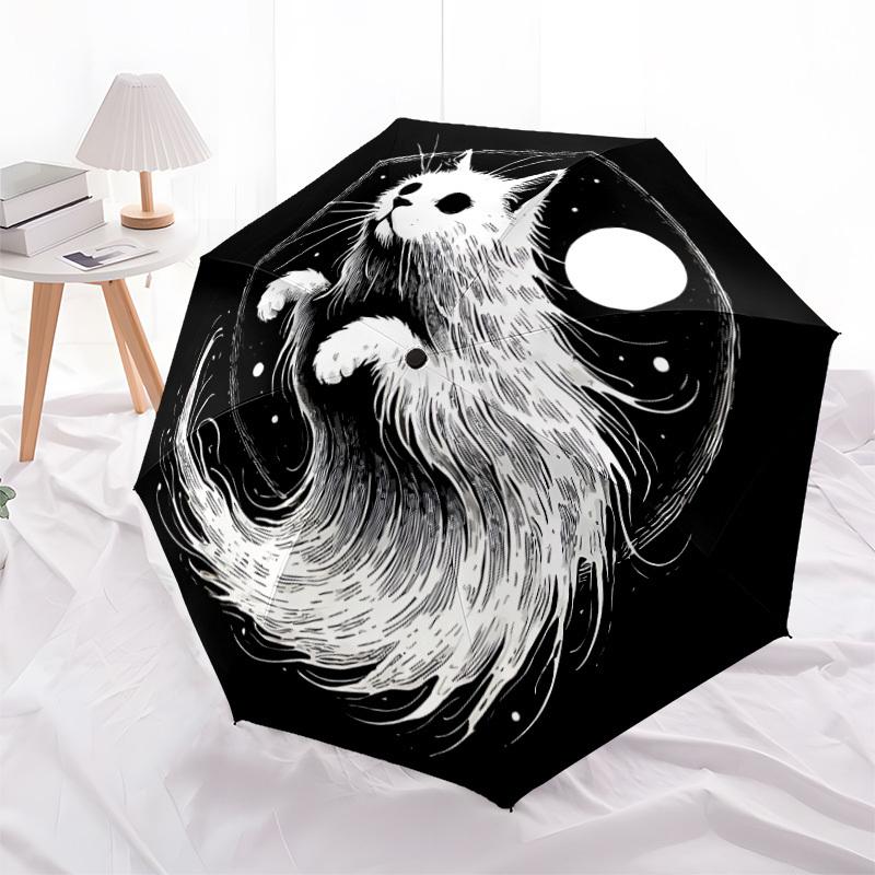 1pc Yin Yang Cat Automatic Umbrella High Quality Canopy, Portable Folding Umbrella with, Ideal Gift for - Travel, Everyday, Formal Events, S