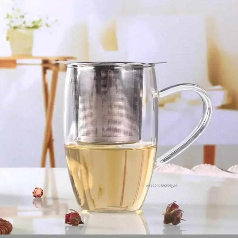 Stainless Steel Double Handle Loose Leaf Tea Infuser, Fine Mesh Coffee Filter Spoon with Lid, Hanging Leak-proof Tea Strainer