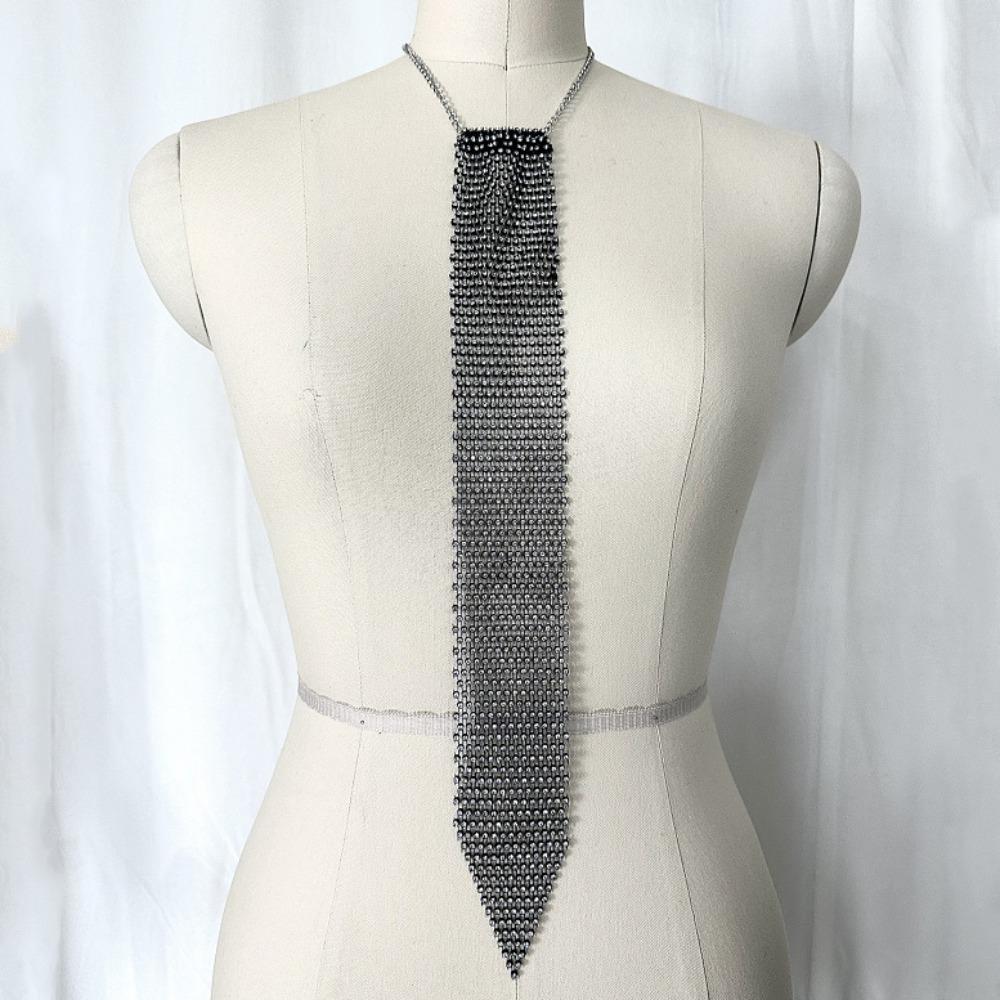 Narrow Crystal Rhinestone Neck Tie Soft Glitter Cravat Shiny Metal Sequin Necktie  Party
