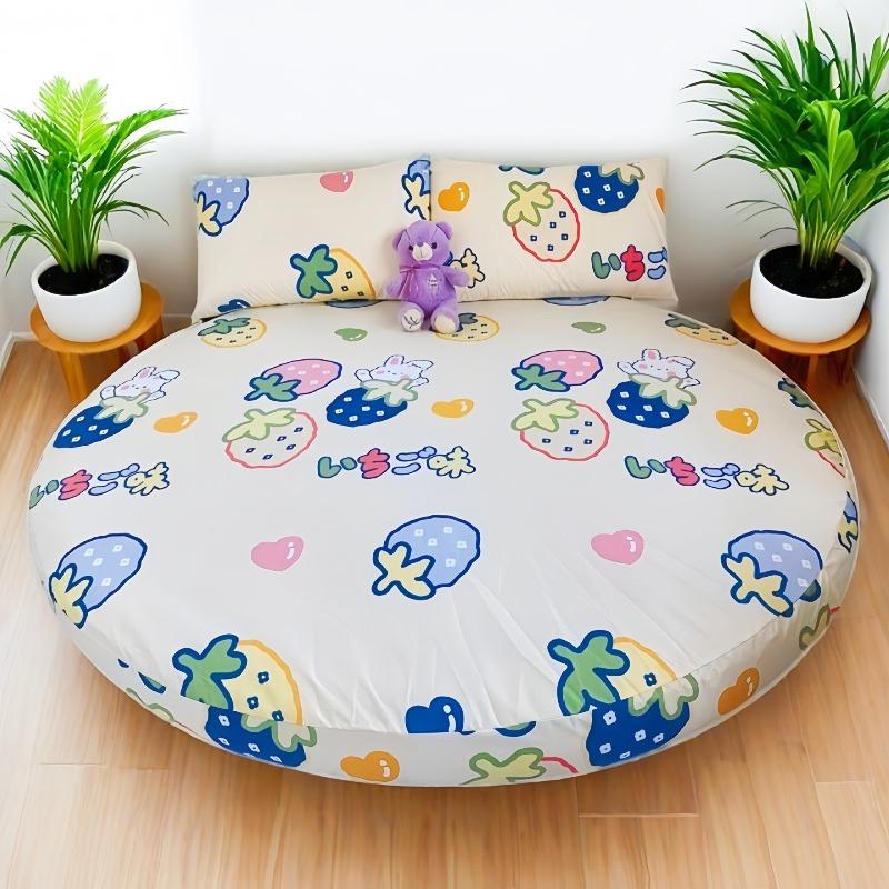 1PC Waterproof Round Cartoon Printed Bed Fitted Sheet with Elastic Single/Queen/King Mattress Cover (without Pillowcase)