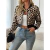 Womens Leopard Print Short Zip-Up Jacket Casual Stand Collar Bomber Style Lightweight Outerwear Office Daily Wear