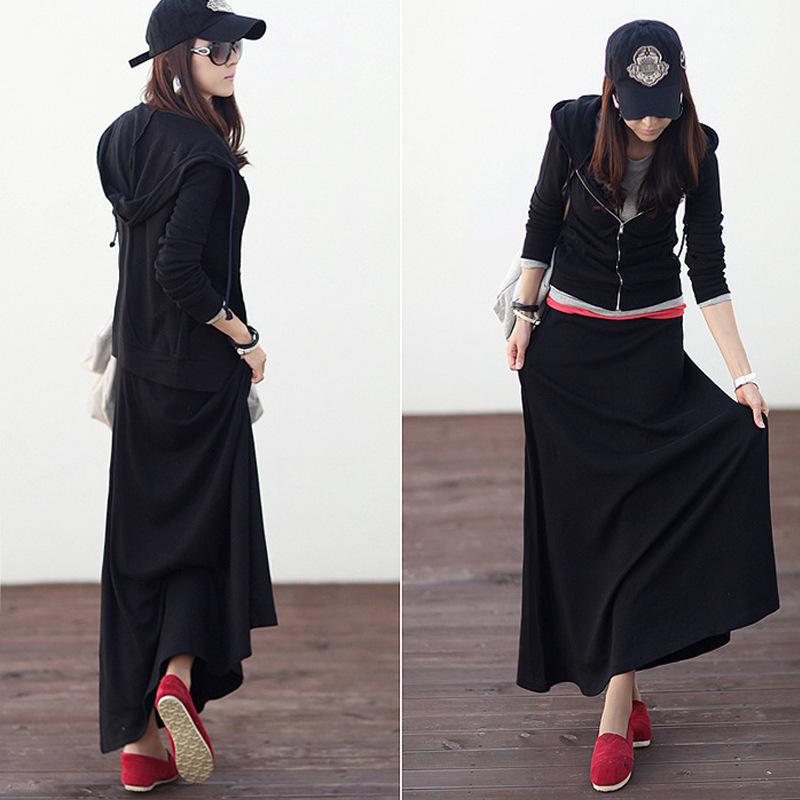 2025 Spring Casual Slim Fit Long Skirt & Hooded Sweater Set - Plus Size