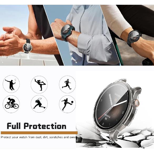 [4-Pack] Screen Protector Case with Tempered Glass Compitible with Amazfit Balance Smart Watch, Hard PC Case Screen Protector Cover Bumper