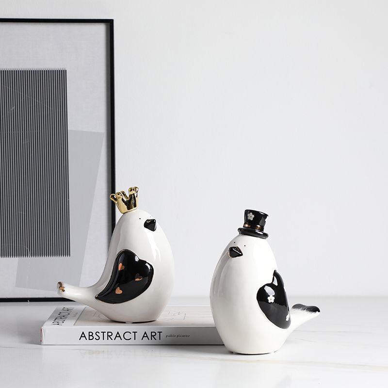 Creative Modern Cartoon with A Pair of Bird Ceramics Figurines Home Decoration Accessories Decoration Crafts