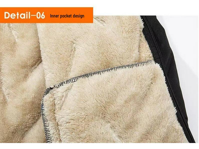 Men's Windproof Lambskin Cotton Winter Coat with Velvet, Thick, Loose Fit, Stand Collar, Large Size.