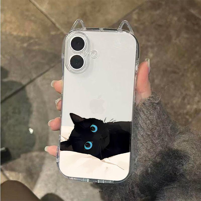 Sleeping Cat Is Suitable for Apple 17Promax Mobile Phone Case Air Cat Ears IP16/15 Transparent 14 Cute 13 Soft Case