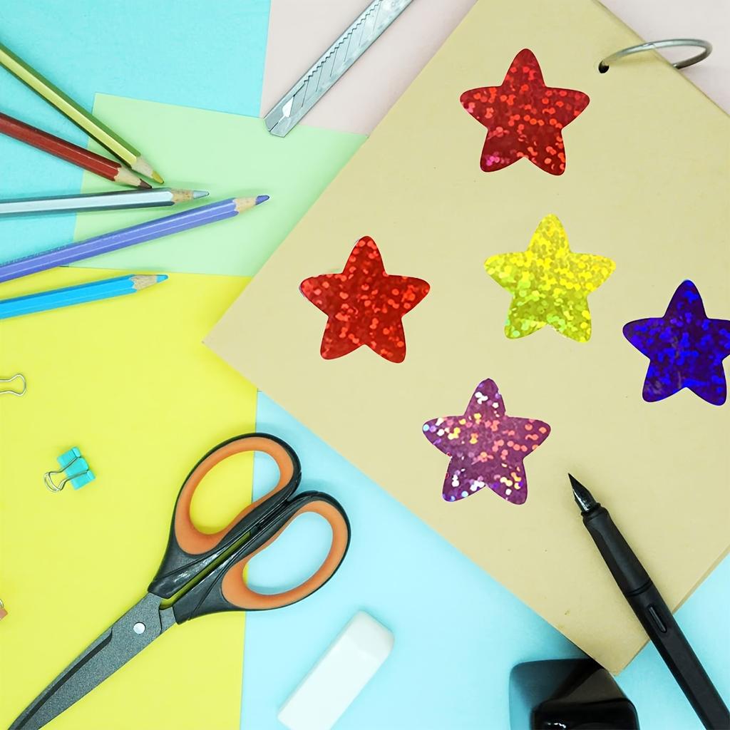 500pcs Shiny Aluminum Foil Star Emoticon Stickers, 6 Styles with Various Colors and Patterns,Suitable for Encouragement, Rewards