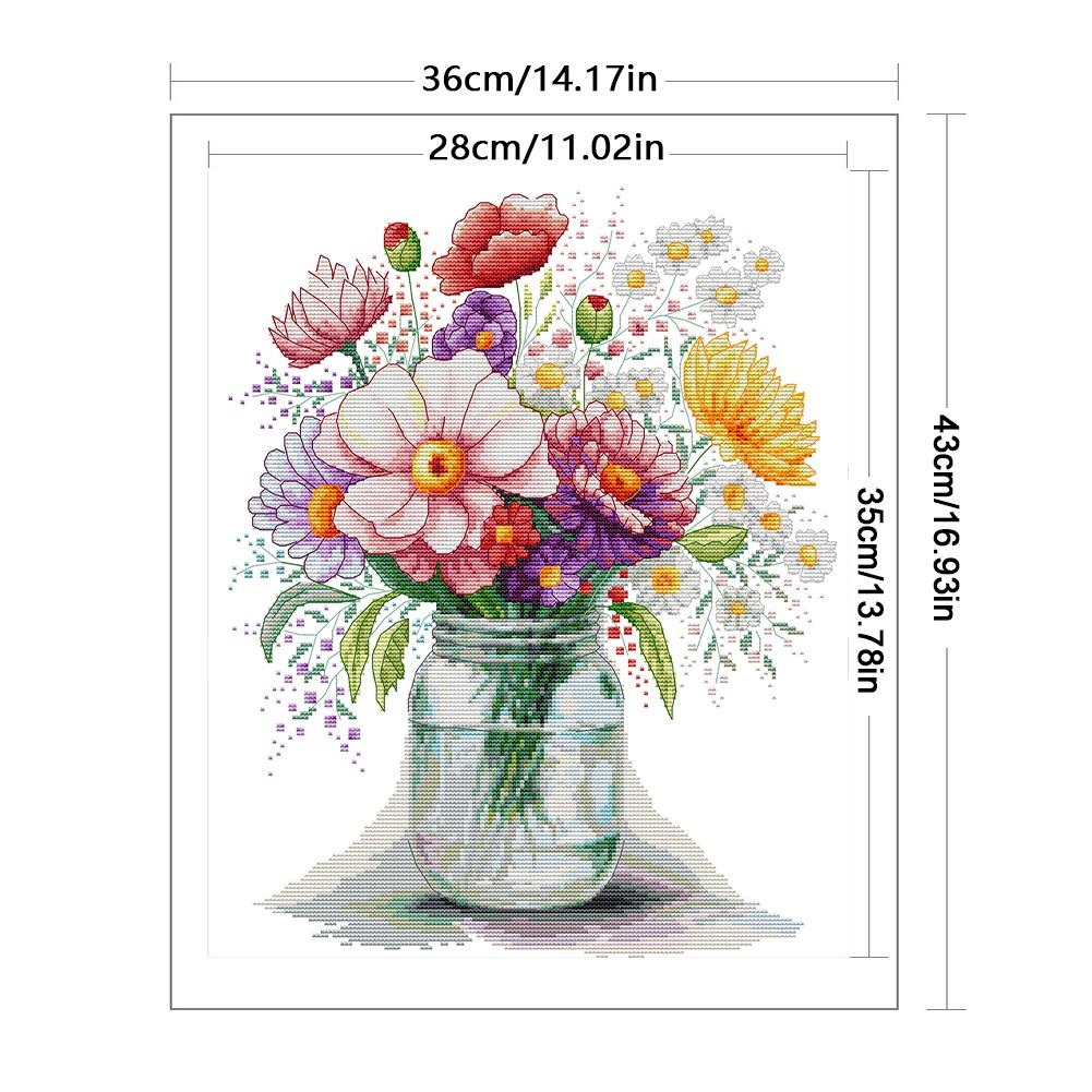 Partial Embroidery Eco-cotton Thread 14CT Printed Flower Cross Stitch