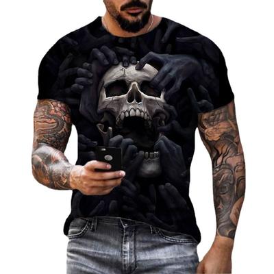 2024 Men's Skull Print 3D T-Shirt Street Casual Loose Creative Horror Large Size Short Sleeve Fitness Daily Streetwear